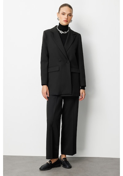 Mizalle Oversize Siyah Kruvaze Blazer Ceket Siyah