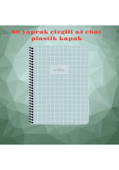 Çizgili A4 80 Yaprak Plastik Kapak Telli Defter College Keskin Color Yeşil
