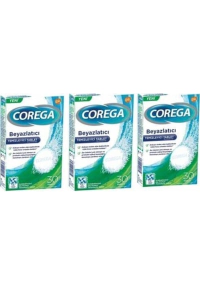 Corega Protez Temizleyici Beyazlatıcı Tablet 3 x 30 Adet