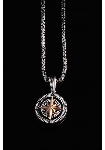 Omar Silver Erkek Kral Zincirli Pusula Model Gümüş Kolye Omar Silver Erkek Kral Zincirli Pusula Model Gümüş Kolye
