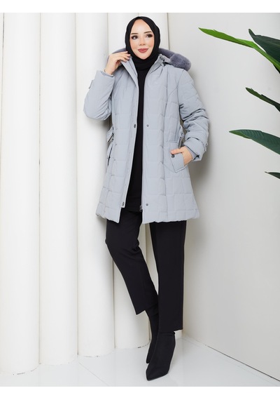 Eslemnur Nova Kumaş Şişme Mont 85cm Gri