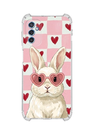Printify Samsung Galaxy M52 İle Uyumlu Pembe Pötikare Serisi Pembe Zıpzıp Tasarımlı Uv Baskılı Köşe Korumalı Antişok Kılıf Şeffaf