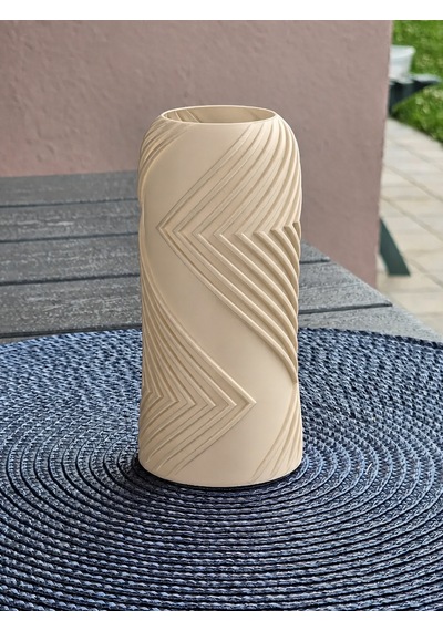 3d Baskı Vector Vazo - Geometrik Çizgili Dekoratif Vazo-bej Çok Renkli