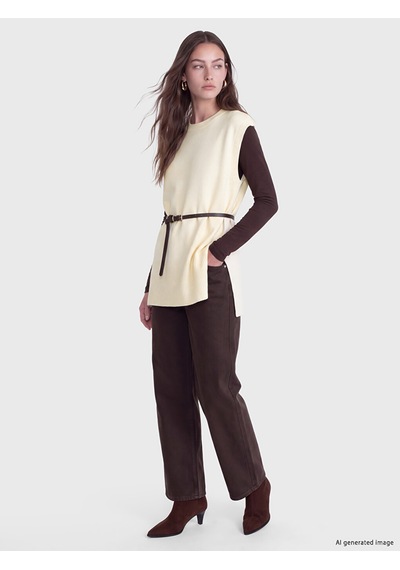 Lcw Modest Ekru Beli Kemerli Kadın Triko Süveter