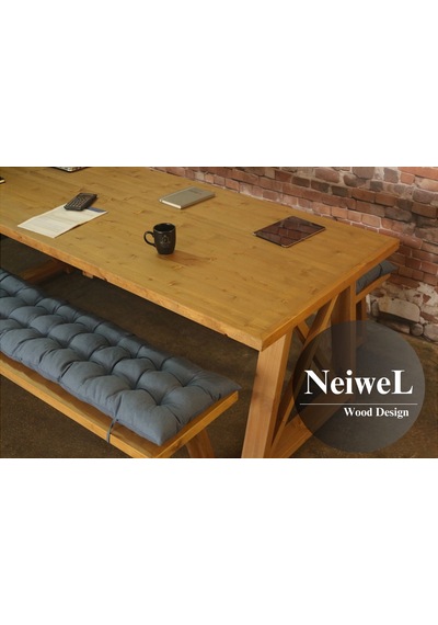 Neiwel Bues Doğal Ahşap Banklı Toplantı Masasıı x 100 x 280 Açık Ceviz