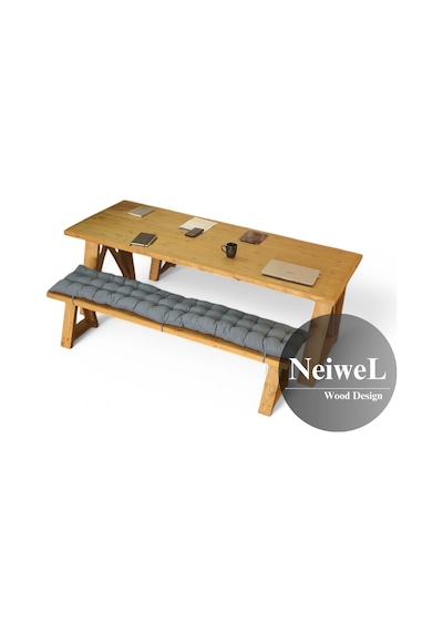 Neiwel Dios Doğal Ahşap Banklı Toplantı Masasıı x 80 x 220 Açık Ceviz