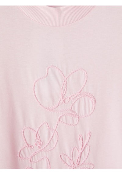 Lcw Modest Pembe Nakışlı %100 Pamuklu Kadın Tişört
