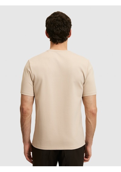 Bej Slim Fit Modal Karışımlı Bisiklet Yaka Basic T-shirt