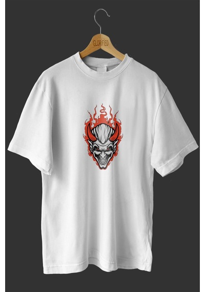 Noıssey -wed Şeytan Tasarım Baskılı Oversize T-shirt Tişört Beyaz
