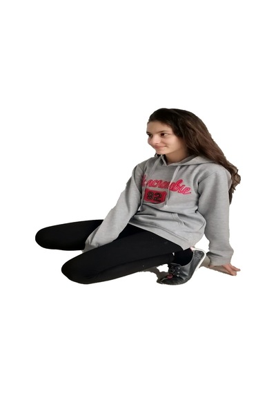 Berselüx Kapişonlu Çocuk Sweatshirt Gri Melanj 2Iplik Şardonlu... Gri