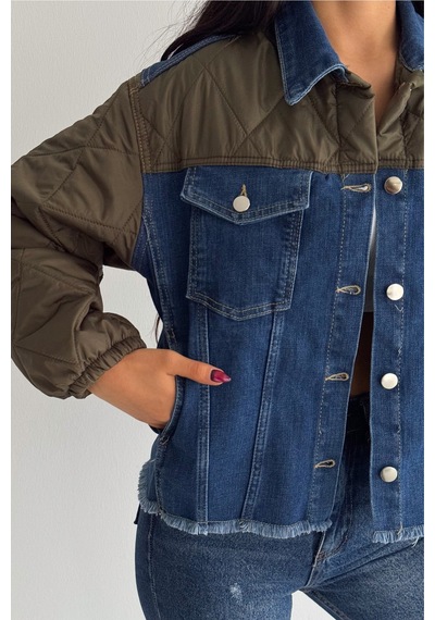 Femelle Haki Kapitone Garnili - Denim Kot Mont