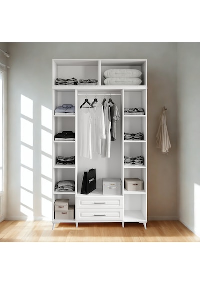 Handy 4 Kapaklı Yüklüklü Gardırop Mdf Gövde, Yavaş Kapanır Kapaklı, Modern Tasarım Beyaz