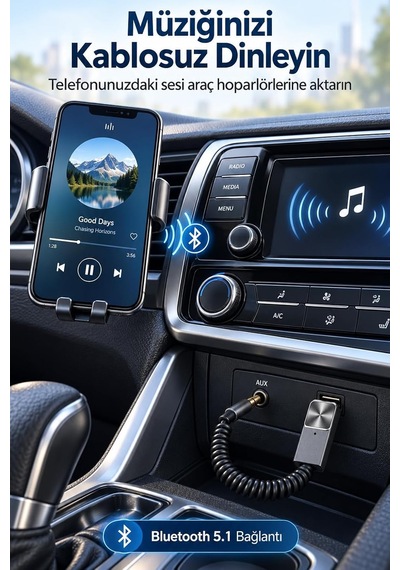 Bluetooth 5.1 Alıcı Usb Aux 3.5 Mm Çok Fonksiyonlu Kablosuz Araç Kiti Telefon Konuşma Müzik Dinleme