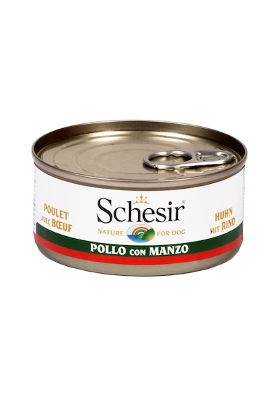 Schesir Tavuk Fileto ve Sığır Etli Konserve Yetişkin Köpek Maması 150 G