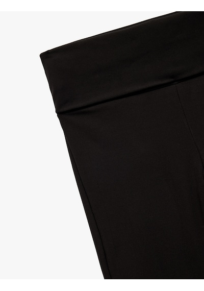 Koton Katlı Slim Fit Yüksek Bel Uzun İspanyol Paça Spor Tayt Siyah 6wak40322nk Siyah