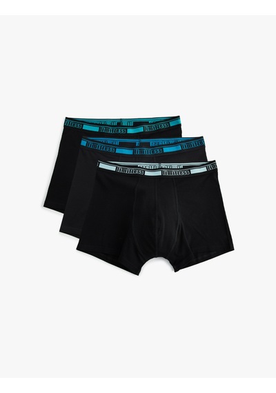 Koton 3'lü Boxer Seti Slim Fit Slogan Baskılı Pamuklu Siyah 5slm90009mk