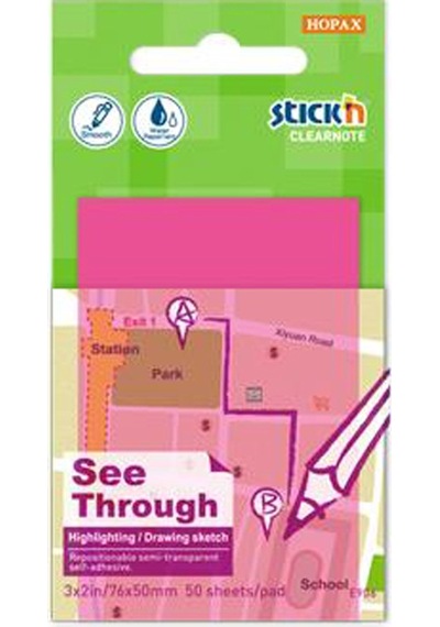 Hopax Stıckn Yapışkanlı Not Kağıdı Yarı Saydam 50 YP 76x51 Neon Pembe 21707