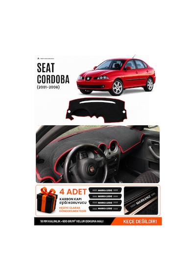 Seat Cordoba 2001-2008 Uyumlu Torpido Örtüsü, Torpido Kılıfı - Siyah-kırmızı - Se003