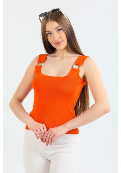 Kadın Metal Halka Detaylı Triko Body Turuncu 001