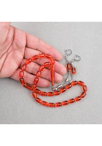 Ateş Kehribar Kapsül Kesim Alpaka Püsküllü 7x11mm Tesbih