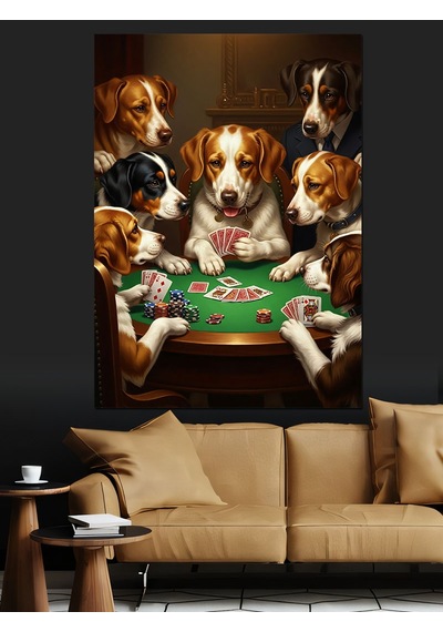 Ahşap Tablo Masada Kumar Oynayan Köpekler Aşk Temalı Tablolar