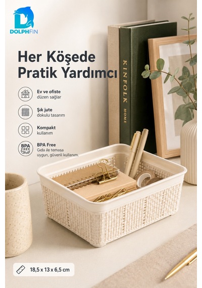 Jute Çok Amaçlı Sepet No:1 1,5 L Plastik Saklama Düzenleme Sepeti 18,5x13x6,5 Cm Çok Renkli