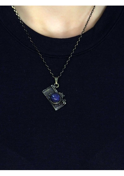 Doğal Taş Lapis Doğal Taşlı Fotograf Makinesi Modelli Antik Kadın Kolye Euk42lps Mavı