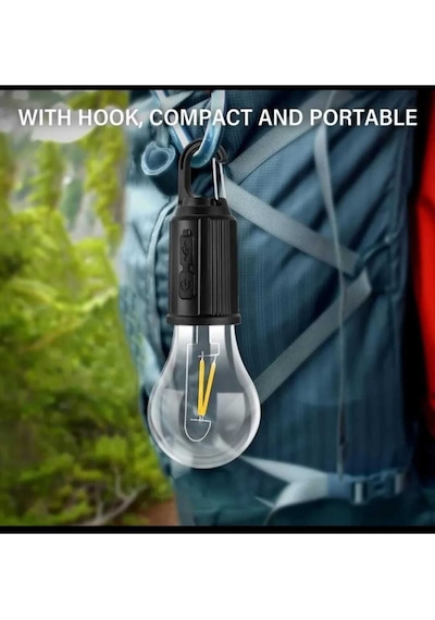 Taşınabilir Şarjlı Led Ampül Outdoor Kamp Bahçe Lambası 11w Askılı Kırılmaz Led Işık Siyah