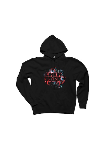 Linkin Park Graphic Design Siyah Fermuarlı Kapşonlu Sweatshirt Siyah