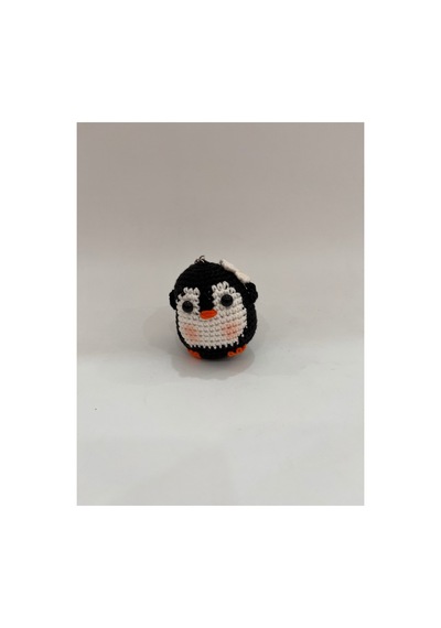 El Örgüsü Amigurumi Penguen Anahtarlık Papatyalı Sevimli Örgü Çanta Süsü Hediyelik Siyah Siyah