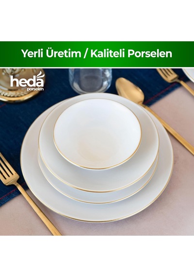 Heda Porselen Hayal Altın Yaldız 24 Parça 6 Kişilik Porselen Yemek Takımı Kırık Beyaz Şık Misafir Sofra Se Diğer