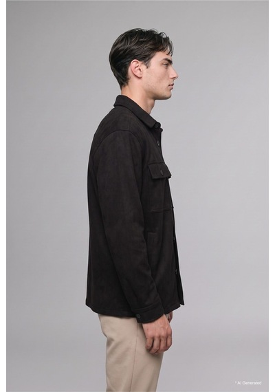 Defacto Regular Fit Polo Yaka Cepli Süet Gömlek Ceket A5110ax26wnbk27 Siyah-bk27