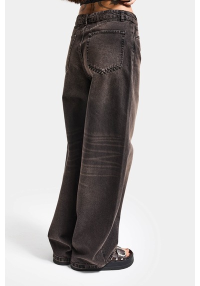 Itsbasic Kadın Koyu Kahve 2s6-62 Straight Fit Kemer Detaylı Özel Tasarım Denim Jean