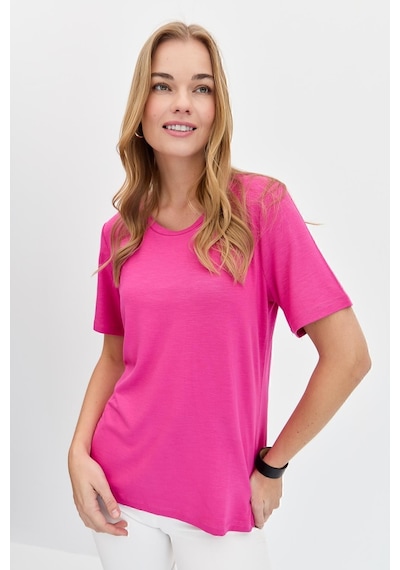 Desen Triko Kadın T-shirt Dsn24084 Fuşya