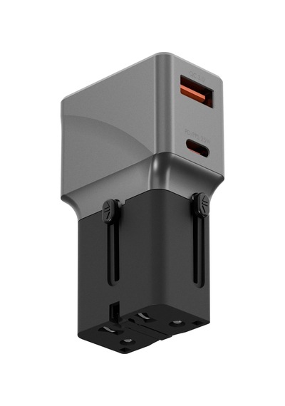 Travelworld Universal 1 Adet 25w Type-c Ve 1 Adet 18w Usb 3.0 Çıkışlı Hızlı Şarj Aleti - Koyu Gri