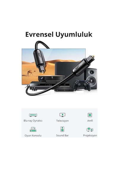 Ugreen Toslink Optik Ses Kablosu 1.5 Metre, Siyah, 70891