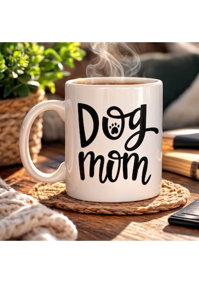 Dog Mom Yazılı Porselen Kupa Model 180 Köpek Severlere Özel Tasarım Kahve Kupası Sevimli Pati Desenli Hedi Diğer