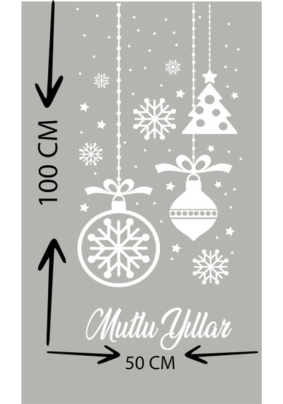 Mutlu Yıllar Kartanesi Yılbaşı Cam Vitrin Duvar Süsleme Etiket Sticker 50x100 Cm-1 Renkli