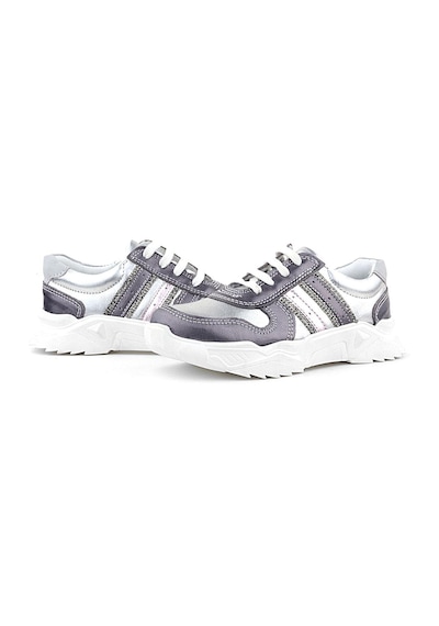 Rakerplus Hakiki Deri Platin Pembe Parlak Taşlı Kız Çocuk Sneakers Ayakkabı Platin