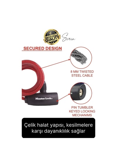 Premium Anahtarlı Çelik Halatlı Dayanıklı Bisiklet Motosiklet Scooter Kilidi 150 Cm Güvenli Pratik Çok Renkli