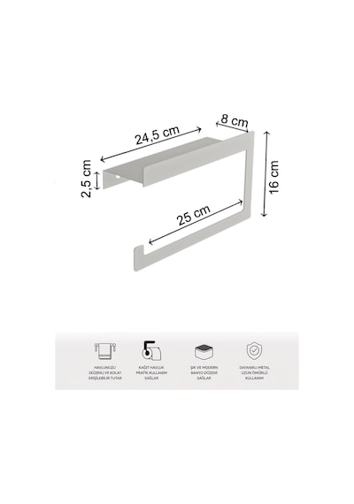 Beyaz Duvara Monte Havluluk & Peçetelik Modern&dayanıklı 2'li Set Beyaz