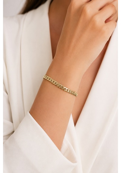 Balenbi Jewelry Kadın Gold Renk Kalın Gurmet Zincir Kararmaz Çelik Bileklik 1100 Altın