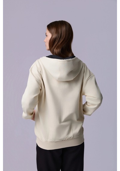 Defys Defy S Kadın Oversize Kapüşonlu Fermuarlı Cepli Sweatshirt Bej - 527346818 Bej