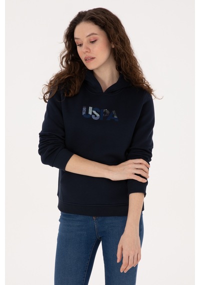 U.S. Polo Assn. Kadın Lacivert Kapüşonlu Basic Sweatshirt 50307711-VR033