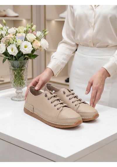 Nesilshoes Nesil Shoes Spil Rc1 Bej Hakiki Deri Kadın Ayakkabı