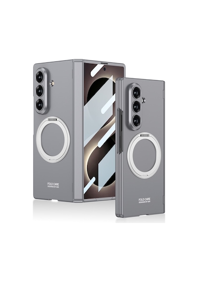 Samsung Galaxy Uyumlu Z Fold 8 Ultra Kılıf M-safe Şarj Özellikli 360 Ring Standlı Sert Pc Kapak Kpt-07 Gri