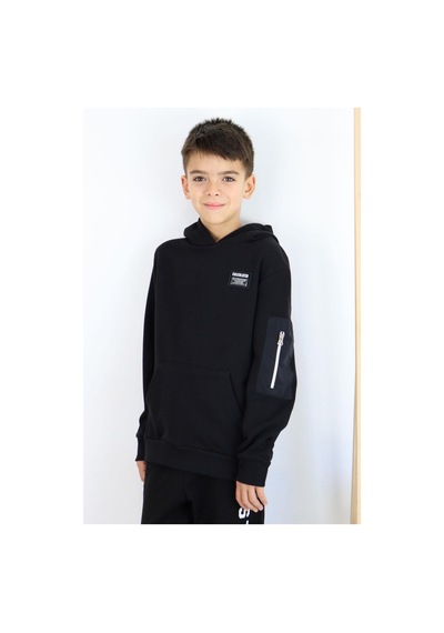 Breeze Erkek Çocuk Sweatshirt Armalı Kolu Cepli Fermuarlı 9-14 Yaş, Siyah Siyah