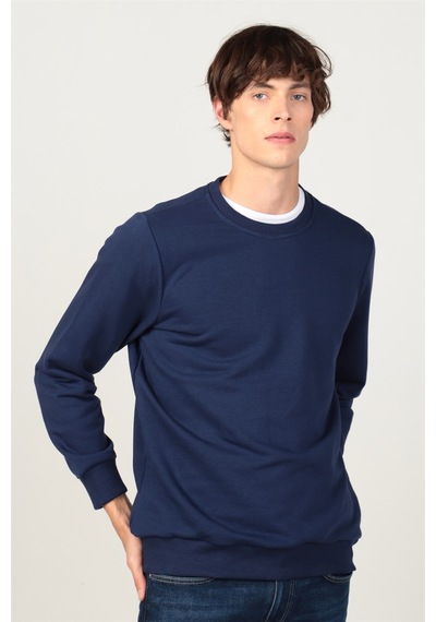 Tudors Bisiklet Yaka Basıc Unisex Sweatshirt Lacivert