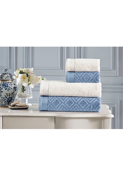 Özdilek Pastoral Best Set Hamam Takımı Krem-lacivert Çok Renkli