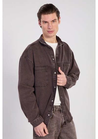 Barrels And Oıl Erkek Çift Cep Çıtçıtlı Denim Ceket - Kahve Tint Kahve Tint